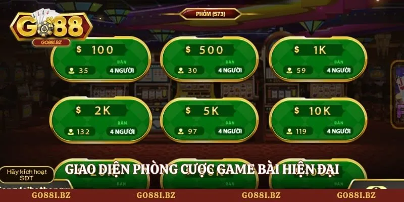 Phỏm GO88 - Bí Quyết Ù Nhanh Và Nâng Cao Tỷ Lệ Thắng 2 Go88 Giao diện phòng cược game bài hiện đại