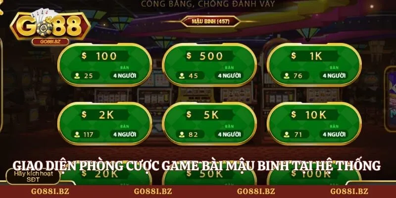 Mậu Binh GO88 - Cách Sắp Xếp Chi Đúng Luật Dễ Hiểu Nhất 2 Go88 Giao diện phòng cược game bài mậu binh tại hệ thống hiện đại